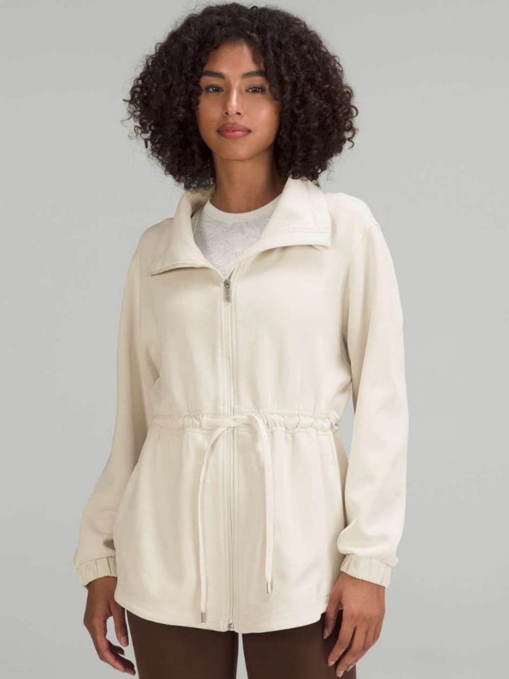 lululemon athletica cinch waist Cream Zip-Front Drawstring Jacket size 8
